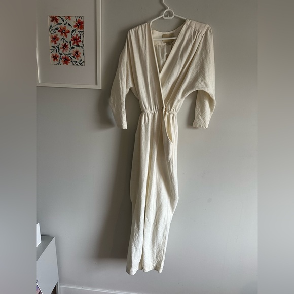 Paloma Wool White Jumpsuit Wrap Alexandria size Small Pockets V Neck - Picture 5 of 12